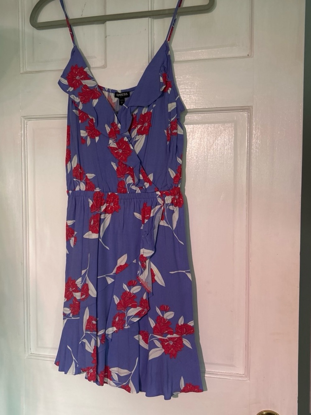 Express Lavender Floral Wrap Mini Dress with Red Flowers
